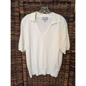 Pure Collection Cashmere Blend Short Sleeve Collared Sweater Tee Shirt Preppy